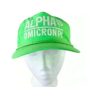 Alpha Omicron Pi Fraternity Sorority Hat Greek Letter Neon Green Rope Trucker.